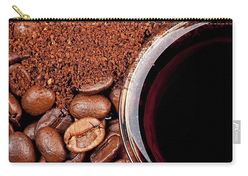 North Rhine Westphalia Zip Pouch featuring the photograph Coffee Beans And Powder by Georg Hanf