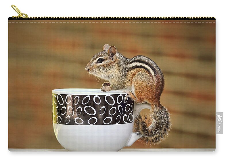 Coffee Zip Pouch featuring the photograph Coffee with Chipper the Chipmunk by Peggy Collins