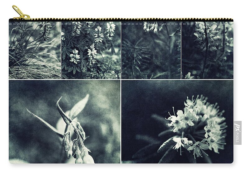 Blue Zip Pouch featuring the photograph Yukon Wild flower Collage by Priska Wettstein
