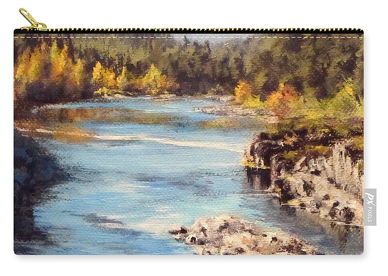 Original Zip Pouch featuring the painting Colliding Rivers fall by Karen Ilari