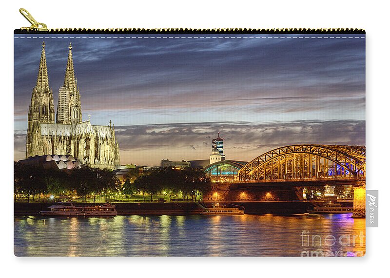 Cologne Carry-all Pouch featuring the photograph Cologne Cathedral with Rhine Riverside by Heiko Koehrer-Wagner