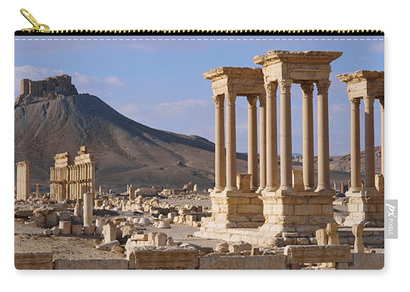 Photography Zip Pouch featuring the photograph Colonnades On An Arid Landscape by Panoramic Images