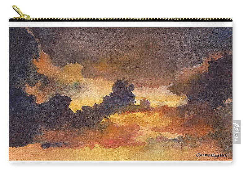 Clouds Painting Carry-all Pouch featuring the painting Colorado Clouds in Orange Sky by Anne Gifford