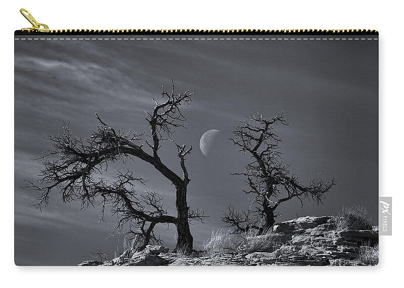 Trees Zip Pouch featuring the photograph Colorado National Monument Moonrise by Darren White