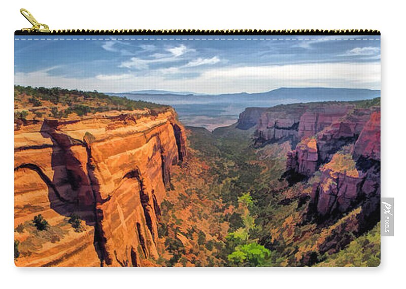 Colorado National Monument Zip Pouch featuring the painting Colorado National Monument Red Canyon Panorama by Christopher Arndt