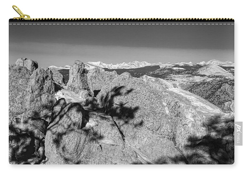 Rocky Mountains Zip Pouch featuring the photograph Colorado Rocky Mountain Scenic View in Black and White by James BO Insogna