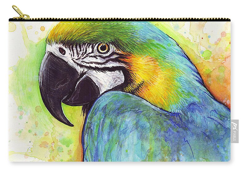 Watercolor Painting Zip Pouch featuring the painting Macaw Watercolor by Olga Shvartsur