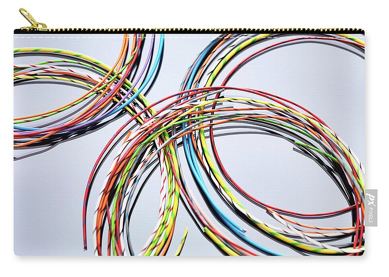 Wired Zip Pouch featuring the photograph Colorful Cables Used In Electrical And by Andrew Brookes