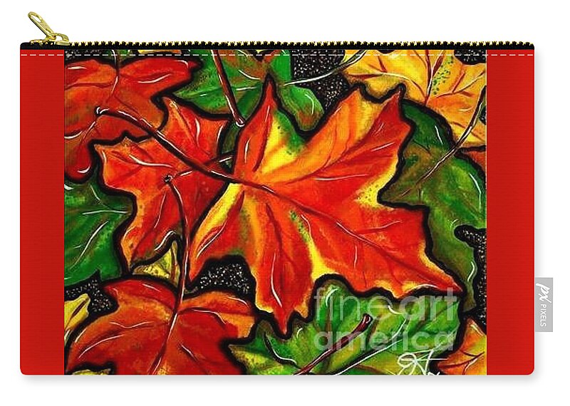 Red Zip Pouch featuring the painting Colorful Carpet by Jackie Carpenter