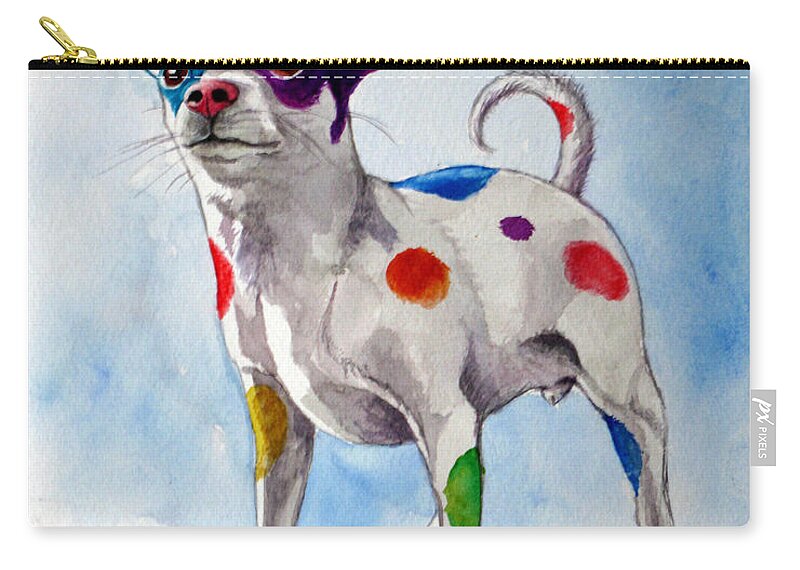Chihuahua Carry-all Pouch featuring the painting Colorful Dalmatian Chihuahua by Christopher Shellhammer