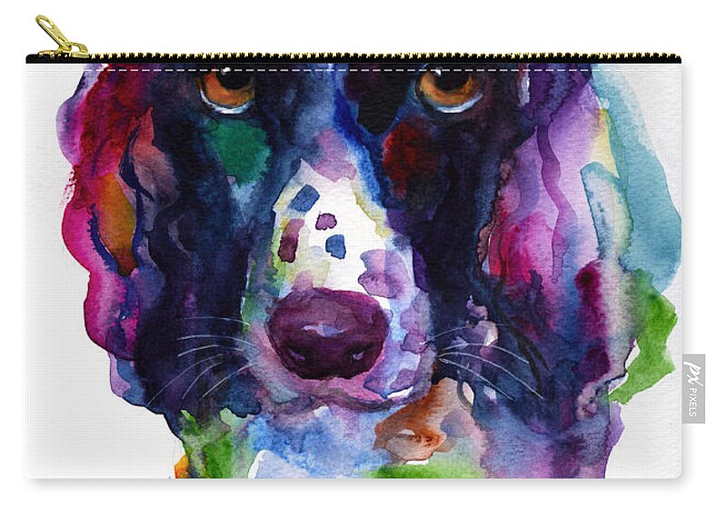 Hunter Dog Zip Pouch featuring the painting Colorful English Springer Setter Spaniel dog portrait art by Svetlana Novikova