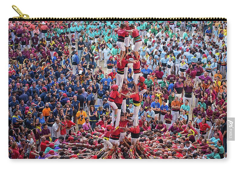Crown Carry-all Pouch featuring the photograph Colorful Human Towers Castellers View by Artur Debat