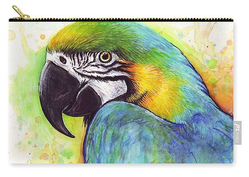 Watercolor Painting Zip Pouch featuring the painting Macaw Painting by Olga Shvartsur