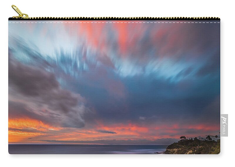 California; Long Exposure; Ocean; Reflection; San Diego; Sand; Sunset; Sun; Clouds; Waves Zip Pouch featuring the photograph Colorful Swamis Sunset - Square by Larry Marshall