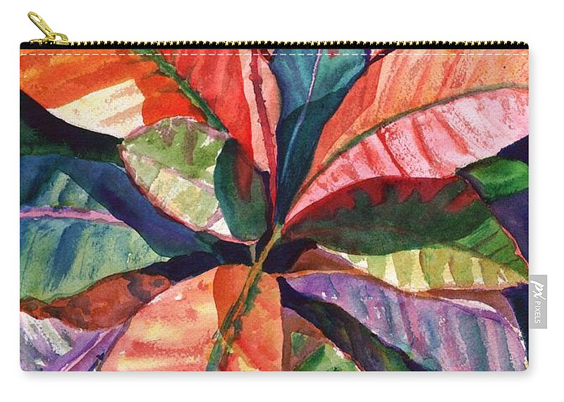 Tropical Leaves Zip Pouch featuring the painting Colorful Tropical Leaves 1 by Marionette Taboniar