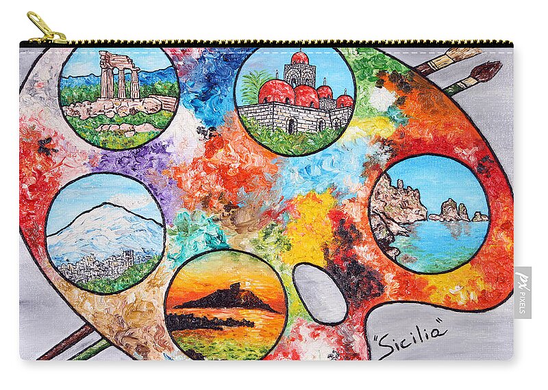 Painting Zip Pouch featuring the painting Colori di Sicilia by Loredana Messina