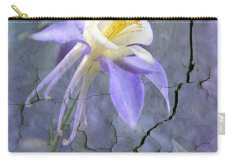 Wall Photography. Zip Pouch featuring the photograph Columbine on Cracked wall by James Steele