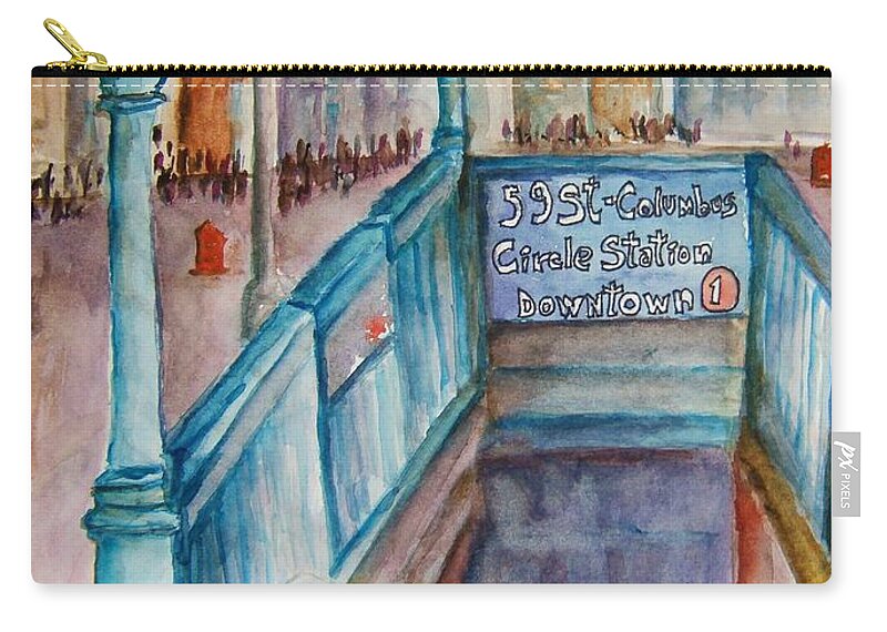 Nyc Zip Pouch featuring the painting Columbus Circle Subway Stop by Elaine Duras