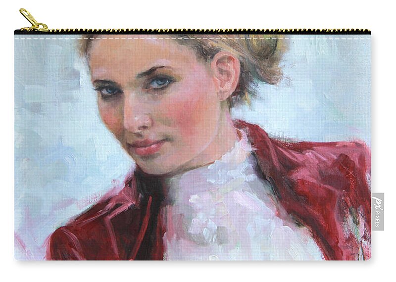 Lady Zip Pouch featuring the painting Come a Little Closer young woman portrait by Talya Johnson