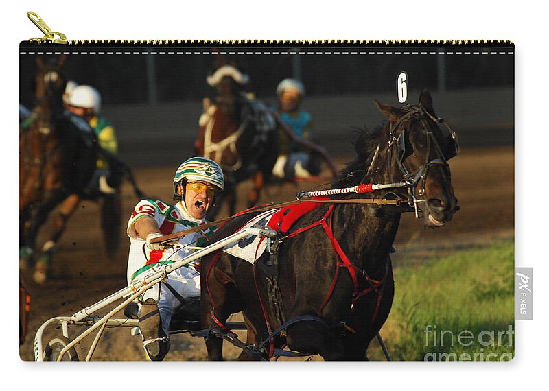 Horse Race Zip Pouch featuring the photograph Horse Racing Come On Number 6 by Bob Christopher