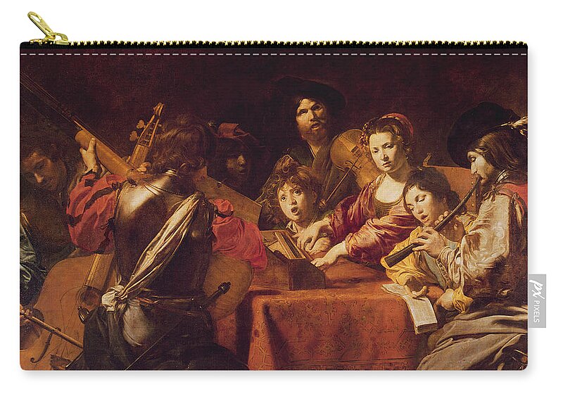 A Huit Personnages Zip Pouch featuring the painting Concert With Eight People by Valentin de Boulogne