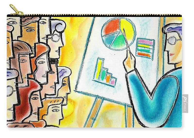 Conference Considerate Crowd Displaying Diversity Drawing Easel Economizing Education Enterprise Executive Female Forecasting Group Guidance Horizontal Illustration Illustration And Painting Information Job Large Group Of People Lead Leadership Leading Learning Zip Pouch featuring the painting Conference by Leon Zernitsky