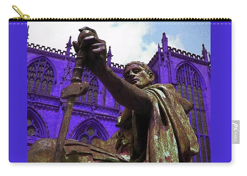 Yorkminster Abbey Zip Pouch featuring the digital art Constantine The Emperor At Yorkminster by Pamela Smale Williams