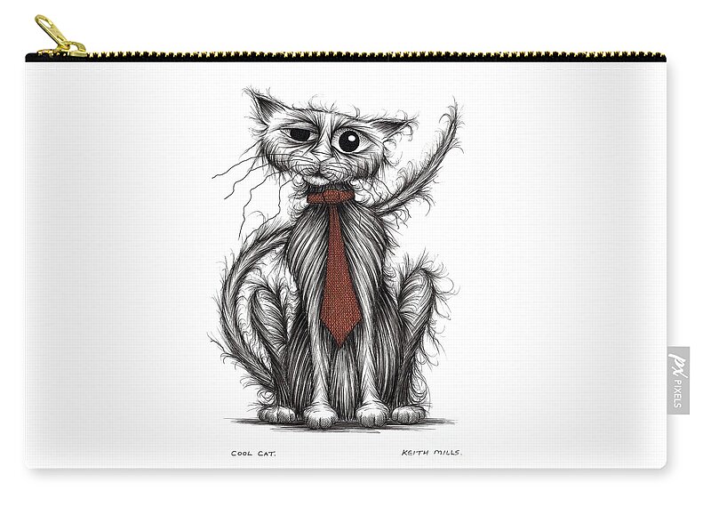 Trendy Cat Zip Pouch featuring the drawing Cool cat by Keith Mills