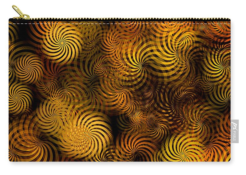 Copper Zip Pouch featuring the mixed media Copper Spirals Abstract Square by Christina Rollo