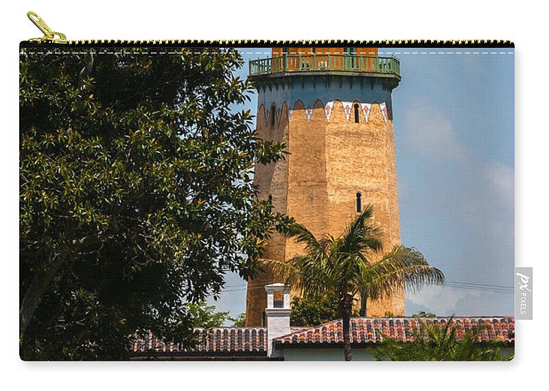 Alhambra Water Tower Zip Pouch featuring the photograph Coral Gables House and Water Tower by Ed Gleichman