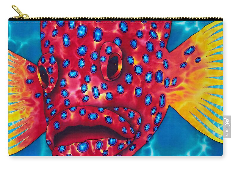 Coral Grouper Zip Pouch featuring the painting Coral Grouper by Daniel Jean-Baptiste