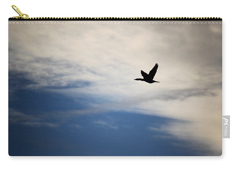 Cormorant Zip Pouch featuring the photograph Cormorant in Flight by Andrew Pacheco