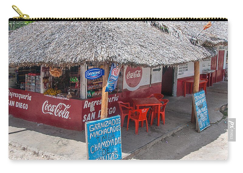 Mexico Yucatan Zip Pouch featuring the digital art Corner Store in Rural Yucatan by Carol Ailles
