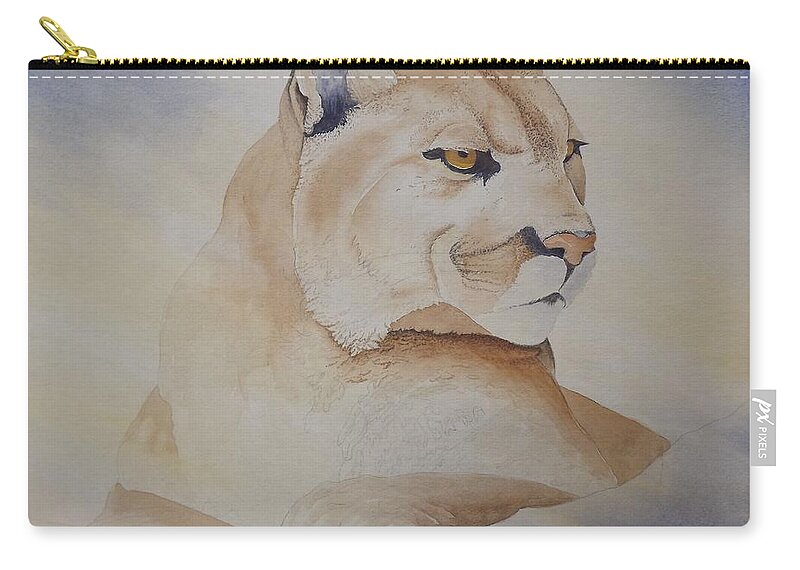 Cougar Zip Pouch featuring the painting Cougar on Watch by Richard Faulkner