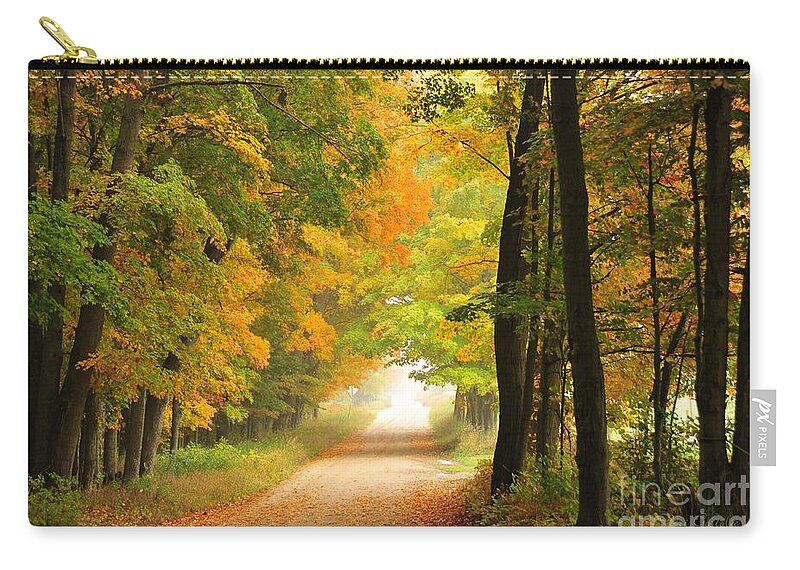 Autumn Zip Pouch featuring the photograph Country Road in Autumn by Terri Gostola