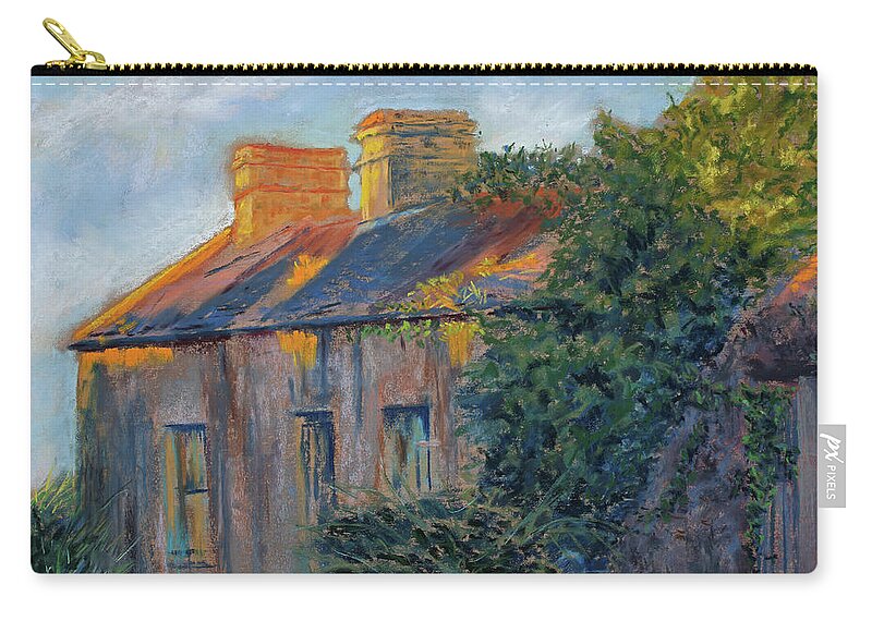 Irish Cottage Zip Pouch featuring the painting County Clare Late Afternoon by Mary Benke