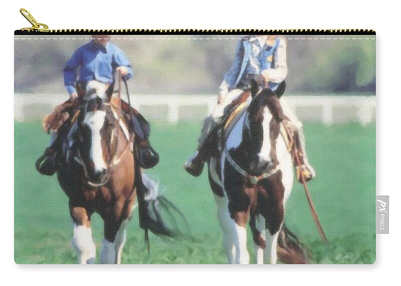 Rodeo Zip Pouch featuring the painting Couple Riding by Dean Wittle