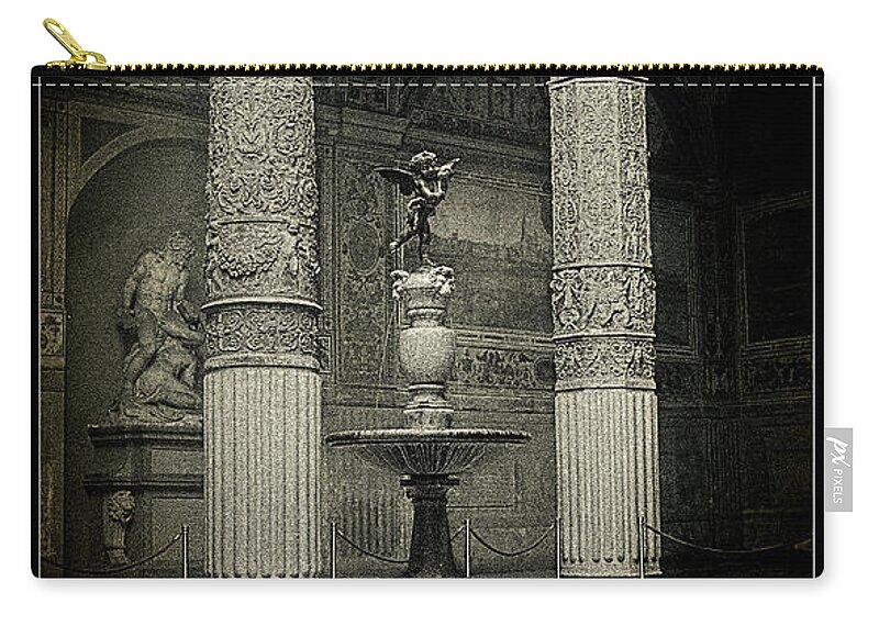 Courtyard Palazzo Becchio Carry-all Pouch featuring the photograph Courtyard Fountain lomo by Weston Westmoreland