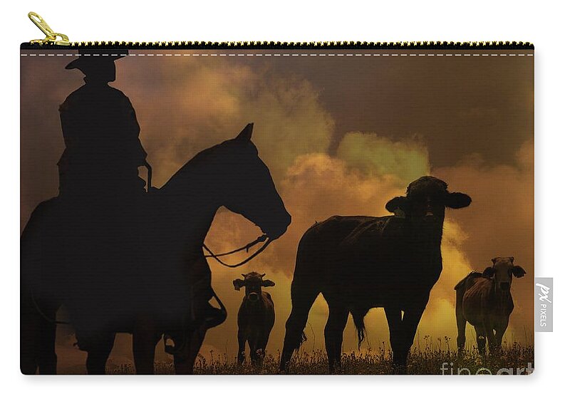 Steer Zip Pouch featuring the photograph Cowboy by Stephanie Laird