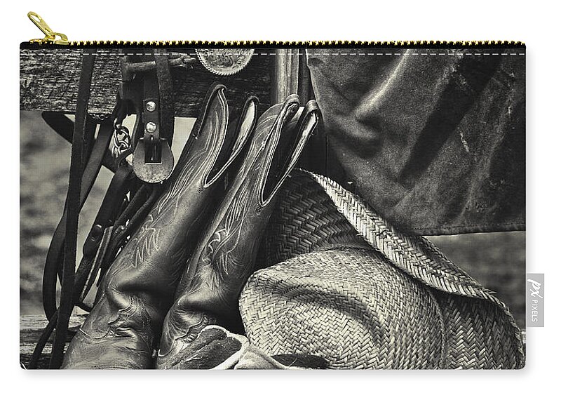 Tack Zip Pouch featuring the photograph Cowboy's Gear by Jerry Fornarotto