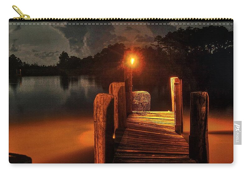 Alabama Zip Pouch featuring the photograph Crab Pot at the end of the Dock by Michael Thomas
