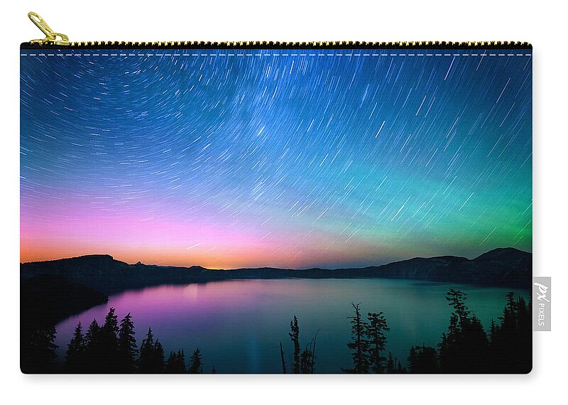 Aurora Carry-all Pouch featuring the photograph Crater Lake Aurora by Andrew Kumler