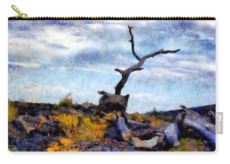 Craters Of The Moon Zip Pouch featuring the digital art Craters of the Moon Dead Tree by Kaylee Mason