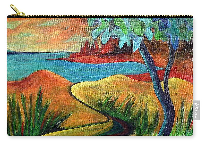 Landscape Zip Pouch featuring the painting Crimson Shore by Elizabeth Fontaine-Barr