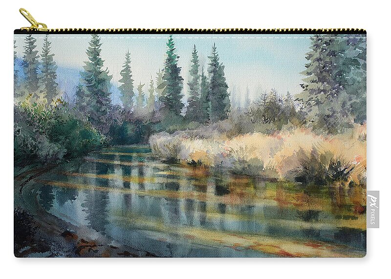 Vladimir Zhikhartsev Zip Pouch featuring the painting Cripple Creek Alaska by Vladimir Zhikhartsev