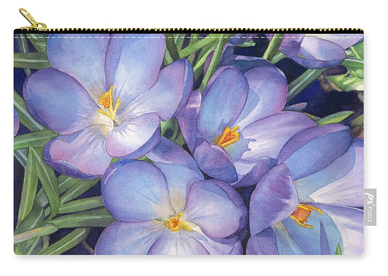 Crocus Zip Pouch featuring the painting Crocuses by Sandy Haight