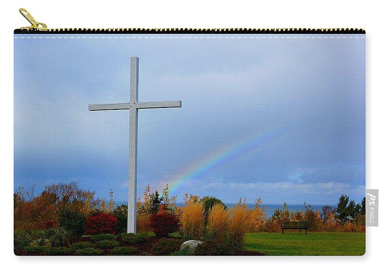 Cross Zip Pouch featuring the photograph Cross at the End of the Rainbow by Keith Stokes