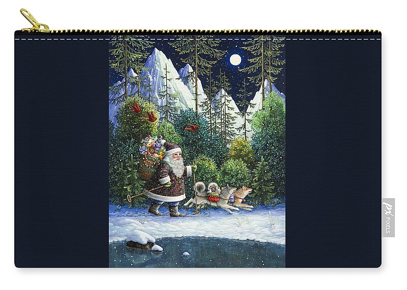 Santa Claus Zip Pouch featuring the painting Cross-Country Santa by Lynn Bywaters