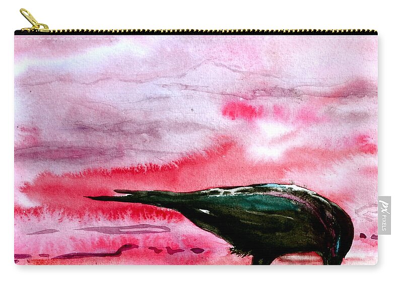 Crow At Dawn Zip Pouch featuring the painting Crow At Dawn by Beverley Harper Tinsley