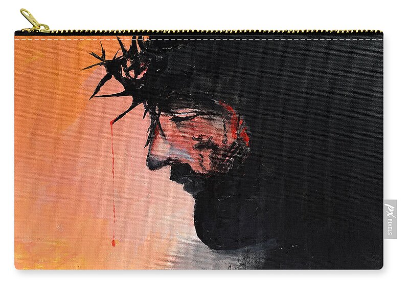 Christ Zip Pouch featuring the painting Blood of the Redeemer by Gary Smith